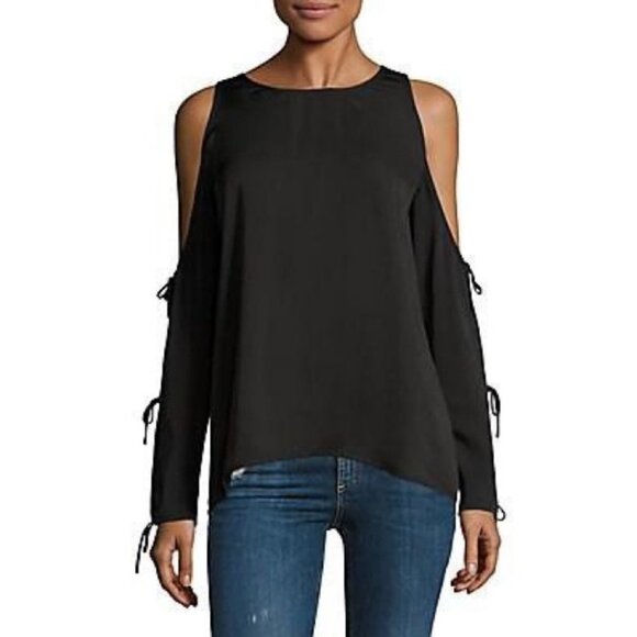 Revolve L'Academie Cold Shoulder Tie Long Sleeve Blouse Taupe Pink Size Medium - Picture 1 of 16